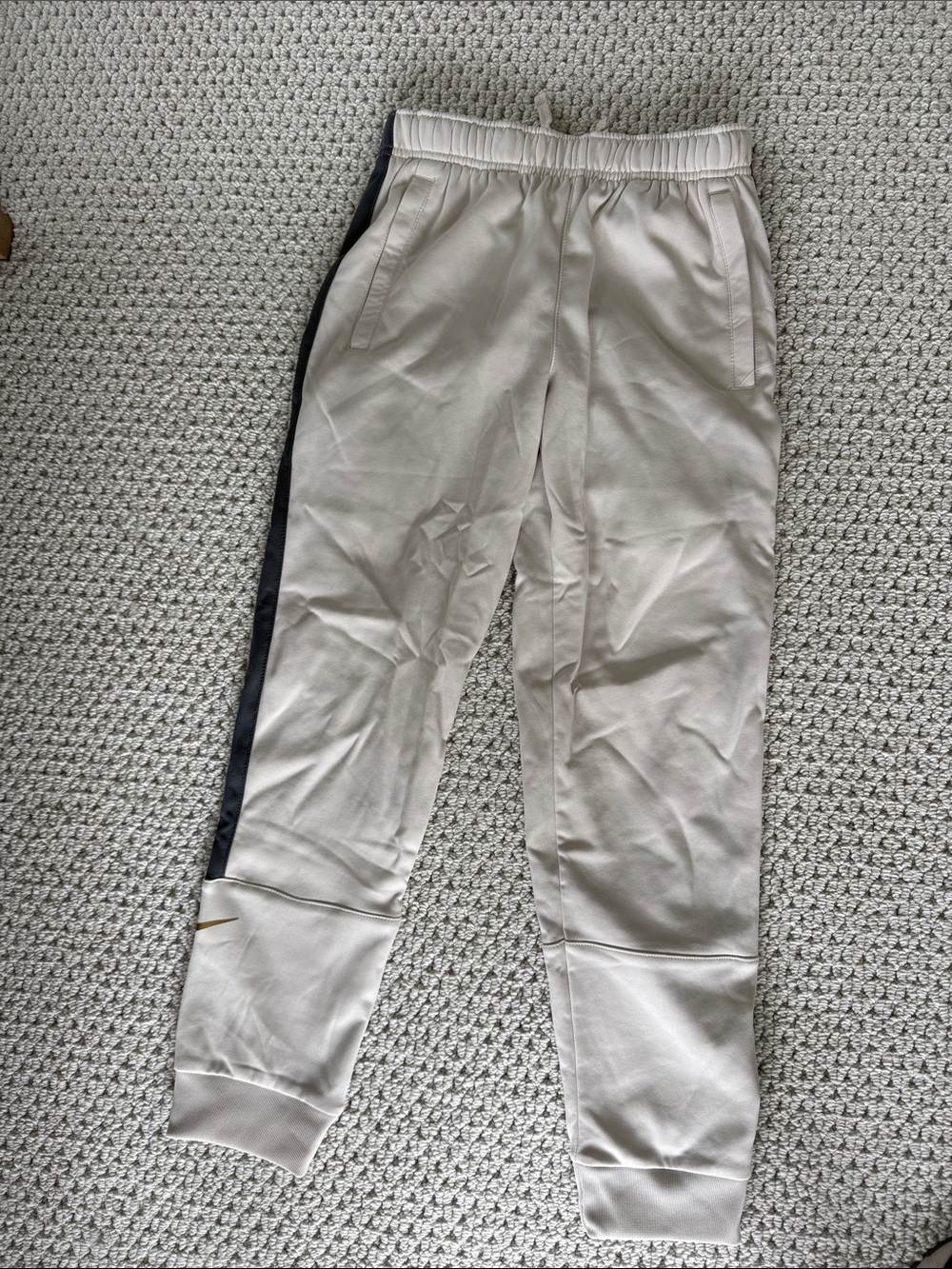 Nike Kids Beige Joggers with Black Side Stripe